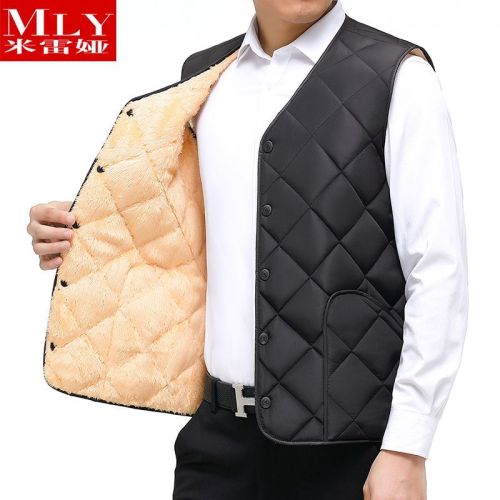 winter new men‘s cotton vest short velvet thickened outer and inner wear oversized waistcoat middle-aged and old father clothes vest