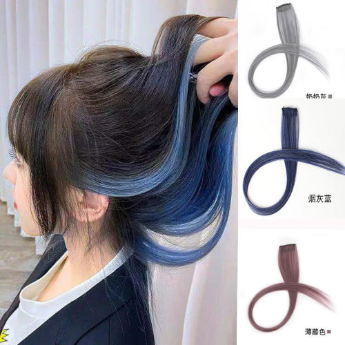 color wig set female long short hair highlight gradient invisible seamless natural one-piece straight hair extension strip ear-hanging dyed