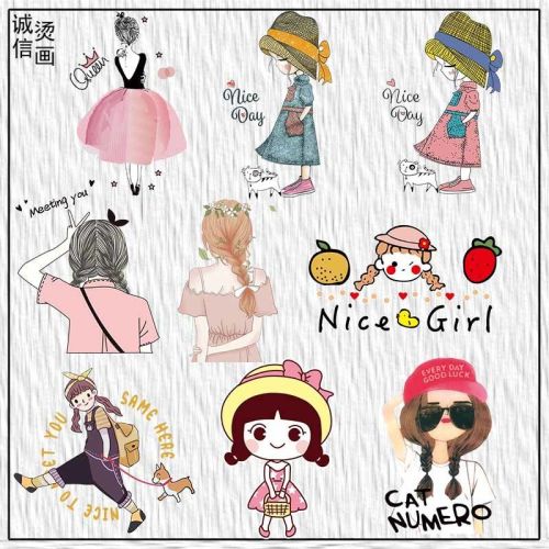 cute girl clothes hot iron applique pet heat transfer hot stamping printing paste ironing heat transfer patch in stock pattern hot printed pattern