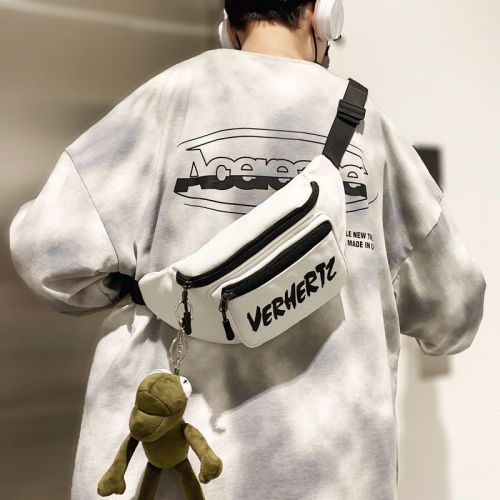 潮牌日系小挎包斜挎包男款帆布单肩小背包女百搭斜跨胸包男士腰包