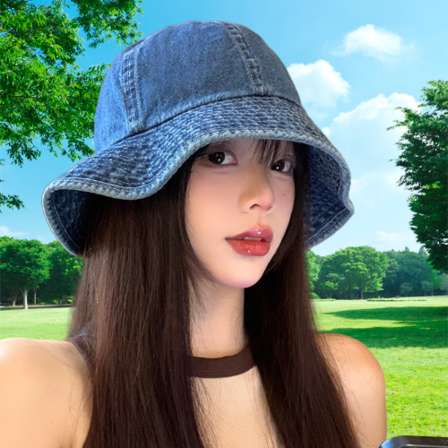 牛仔渔夫帽女夏季2024新款日系遮阳防晒盆帽大头围显脸小水桶帽子