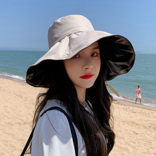 hat black glue sun protection hat uv protection cover face big brim versatile out bucket hat trendy female summer sun protection sun hat