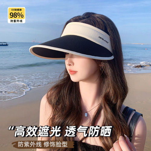 夏季黑胶防晒帽子女新款防紫外线大檐空顶太阳帽户外显脸小遮阳帽