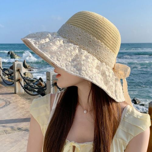bucket hat seaside hat summer sun protection sun hat travel new korean style lace holiday bow beach