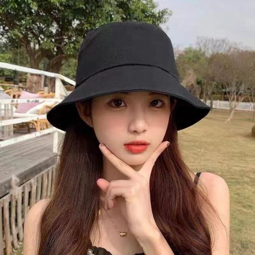 网红黑色渔夫帽女夏天小清新韩版百搭日系防晒遮阳太阳帽子男潮