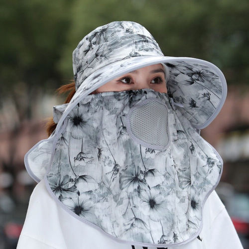 防晒夏季帽子紫外线新款遮脸干活面罩遮阳帽太阳帽户外采茶骑车