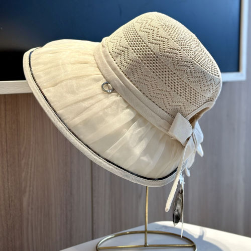 2025夏季新款帽子女遮阳镂空沙滩渔夫帽户外出游蝴蝶结法式太阳帽