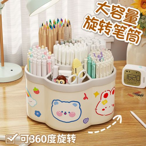 360 degrees large capacity rotating pen holder multifunctional cute ins simple student desk pen holder desktop stationery pencil case