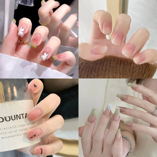 summer fresh sweet cool style nail wear nail piece french line blooming removable fake nail piece finished product wholesale