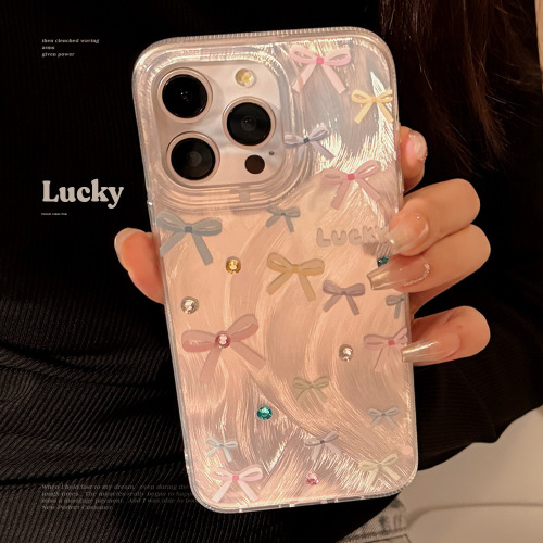 dopamine color bow for apple 15 feather yarn iphone13 phone case 12 phone case 14promax