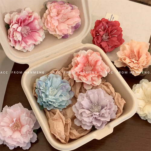 spring atmosphere high sense sea blue artificial peony flower barrettes bang clip side clip duckbilled hair accessories female