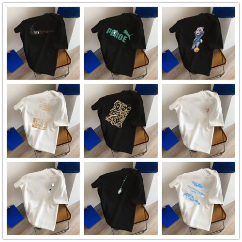 men‘s short-sved t-shirt summer fashion brand trendy wide loose shoulder pure cotton 2023 new boys top t-shirt base