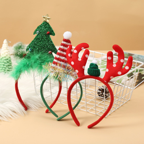 圣诞节布艺卡通雪花鹿角圣诞装饰发箍头扣配饰2025跨境新款发箍