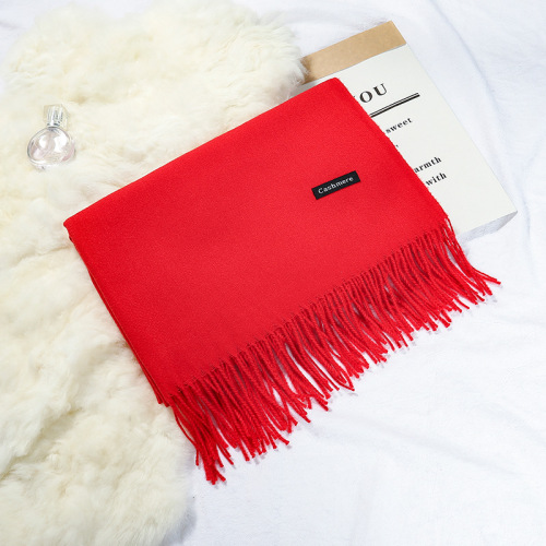 秋冬仿羊绒刺毛围巾年会大红围巾印logo纯色百搭加厚保暖男女披肩