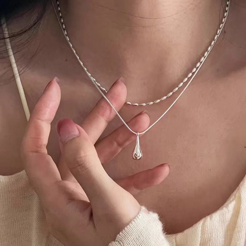 2025新款日常简约双层水滴项链女冷淡风个性气质高级感锁骨链ins