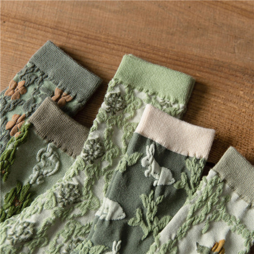 japanese style harajuku mori artistic autumn and winter women‘s mid-calf socks green high retro personalized trendy socks matching leather shoes