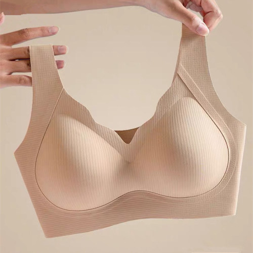 爆款提拉格调条纹内衣女士无痕聚拢承托防下垂收副乳背心式文胸
