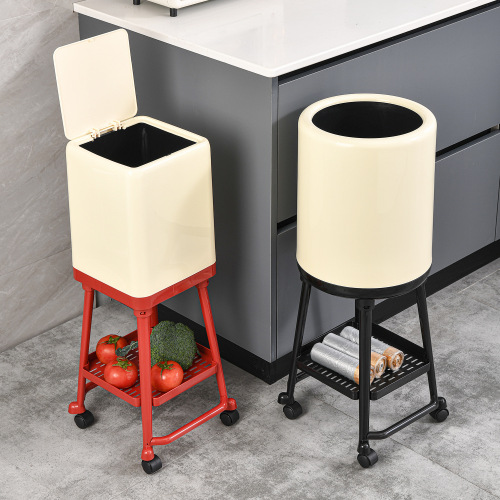 trash can kitchen high leg bracket with wheels mobile storage bucket avoid bending large capacity kitchen waste bucket double barrel cleaning bucket