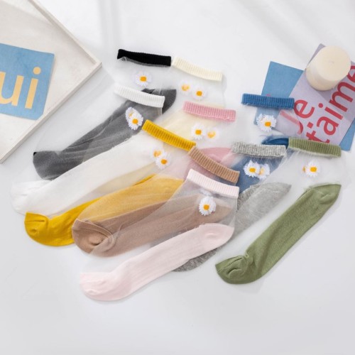 women‘s summer thin crystal chrysanthemum glass stockings japanese little daisy women‘s socks kanekalon boat socks street vendor stocks