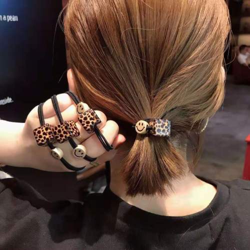 japanese and korean leopard print smiley square rubber band hair accessories highly elastic rubber band headband fashion all-match hair band head accessories