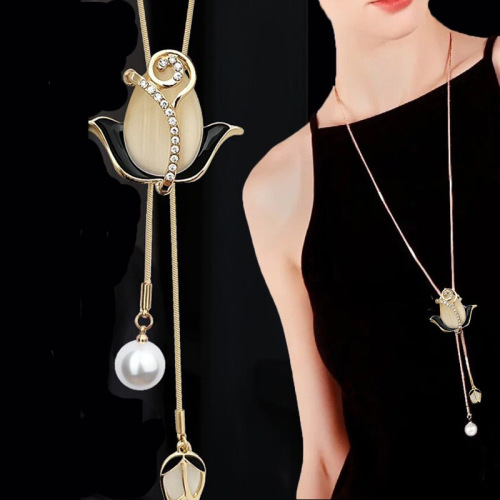 tiktok sweater chain design sense niche high sense all-match sweater chain ornament women‘s tulip pendant