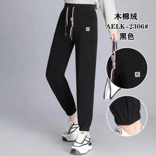 春季新品木棉绒气质通勤长裤宽松型高腰哈伦裤笑脸抽绳休闲运动裤