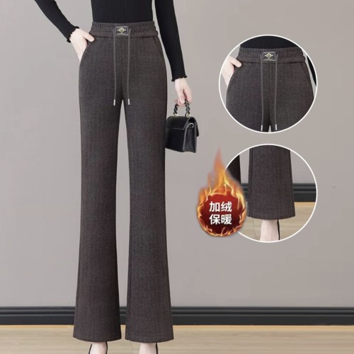 高档雪貂绒裤子女秋冬2024新款松紧高腰显瘦直筒裤加绒加厚微喇裤