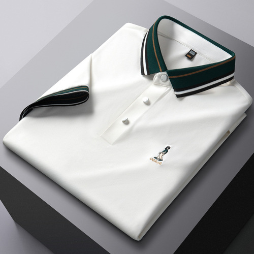 轻奢商务polo衫男士压胶冰丝无痕高弹免烫胶休闲翻领时尚短袖t恤