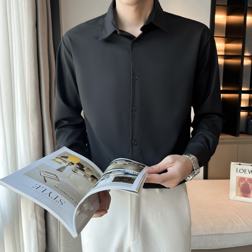 2025新款长袖衬衫男宽松免烫休闲白色衬衣春秋上衣高级感薄款外套