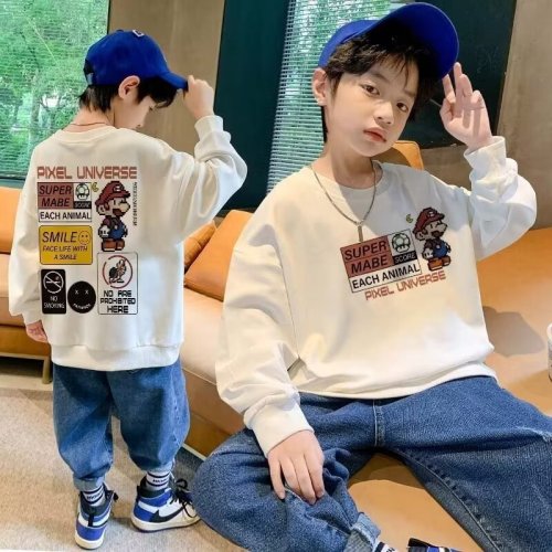 童装春秋季新款长袖t恤春装男中大童百搭潮流打底上衣ins