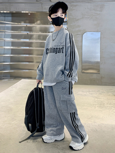 男童运动套装加绒中大童卫衣卫裤两件套新款男孩春秋休闲衣服
