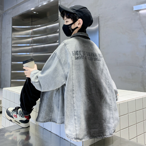 男童牛仔夹克外套2025春秋新款中大童青少年学生衬衫上衣春装童装