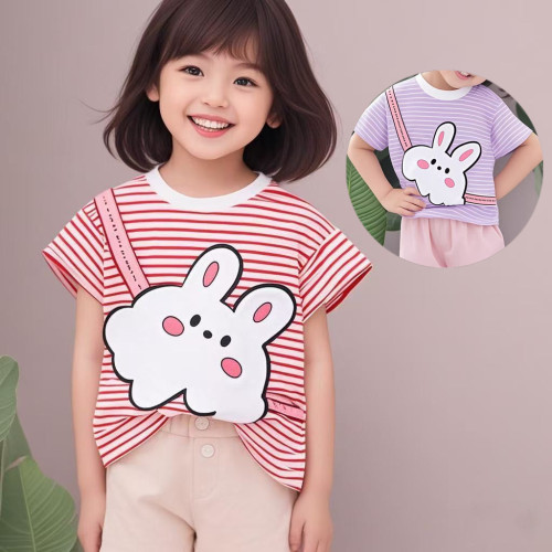 夏季女童套装短袖新款童装2025条纹套装儿童洋气短袖了两件套1-3