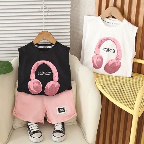 男童夏装洋气背心短裤两件套装女宝宝夏季休闲时髦小童衣服儿童潮