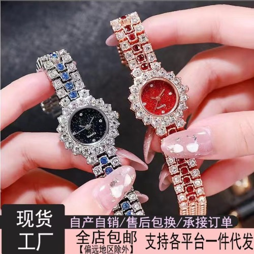 满天星圆形跨境电商宝石小绿表女表石英表手链星空盘网红抖音装