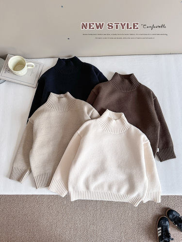 风之谷2025冬季新款童装儿童韩版宽松百搭纯色毛衣男女童高领针织