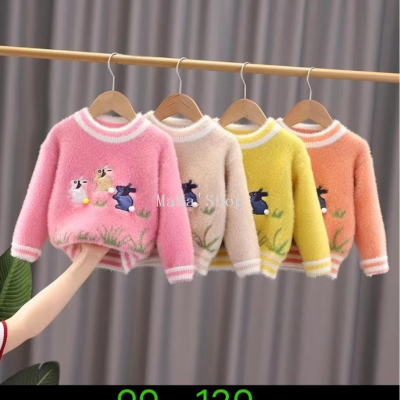 Foreign Trade Children's Wear Sweater Imitation Mink 2023 New Little Girl round Neck Pullover Mink Fur