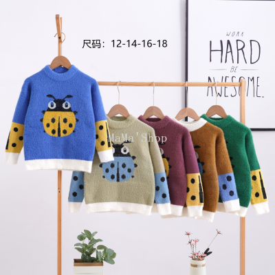 Foreign Trade Children's Wear Sweater Imitation Mink 2023 New Children Boys' round Neck Pullover Mink Fur