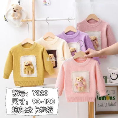 Foreign Trade Children's Wear Sweater Little Girl round Neck Pullover Velvet Anti-Pilling