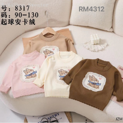 2024 New Children's Clothing Crew Neck Pullover Sweater Anti-Pilling Korean Princess Style Wool Fashionable Sweater Autumn