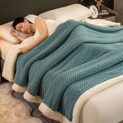 7d Embossed Fabric Light Luxury Blanket Solid Color Lambswool Student Jacquard Tower Velvet Winter Bed Sheet Nap Blanket Cross-Border