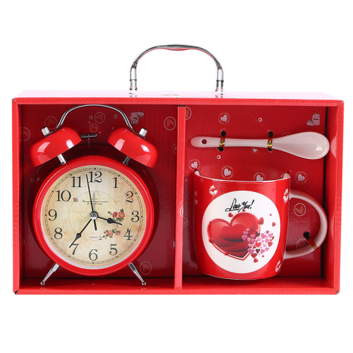 lover cup alarm clock valentine's day mug with spoon ceramic valentine's mug