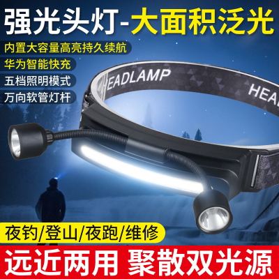 LED Headlight Strong Light Rechargeable Head-Mounted Outdoor Night Run Night Fishing Lamp Type-c Rechargeable Cob Floodlight