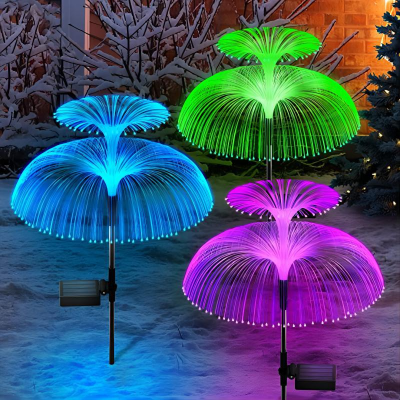 New Solar Fiber Optic Jellyfish Lamp Double Layer Jellyfish Lamp Outdoor Yard Lamp Garden Decoration Ground Lamp Landscape Lamp