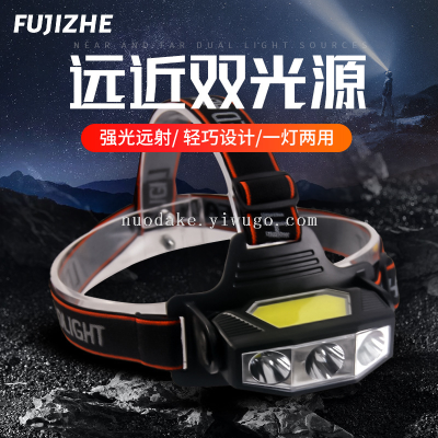Cross-Border New Arrival USB Rechargeable Outdoor Camping Night Fishing Headlamp Head-Mounted Waterproof Double Light Source Strong Light Long Shot Headlamp