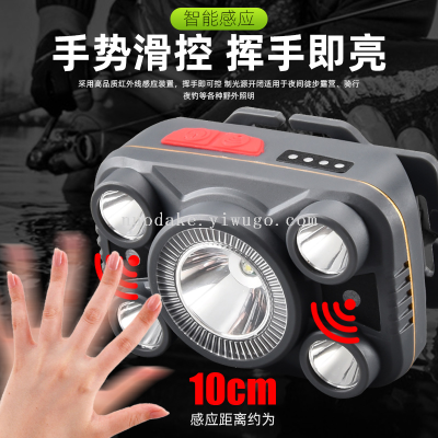 Cross-Border New Arrival Outdoor Induction Led Headlamp Strong Light Head-Mounted Charging Miner's Lamp