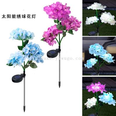 New Simulation Solar Hydrangea Lights 3 Heads Floor Outlet Lawn Lamp Outdoor Courtyard Decorative Creative Atmosphere Waterproof