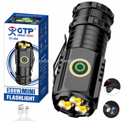 New Strong  Magnetic Flashlight Multi-Gear Dimming Three-Eye Portable Outdoor Multi-Function Hat Clip Small Flashlight