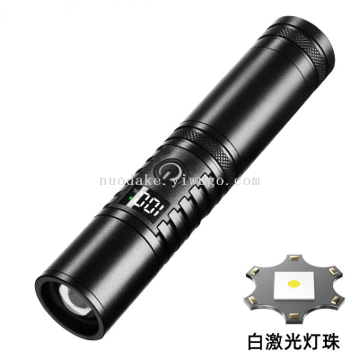 Cross-Border New Arrival White Laser Flashlight Type-C Rechargeable Outdoor Zoom Remote Screen Display LED Power Torch