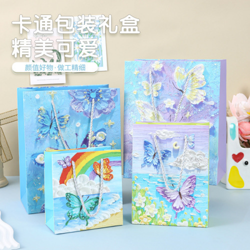 油画礼品袋文艺创意手提袋节日精美男女生日花束包装送礼物纸袋子